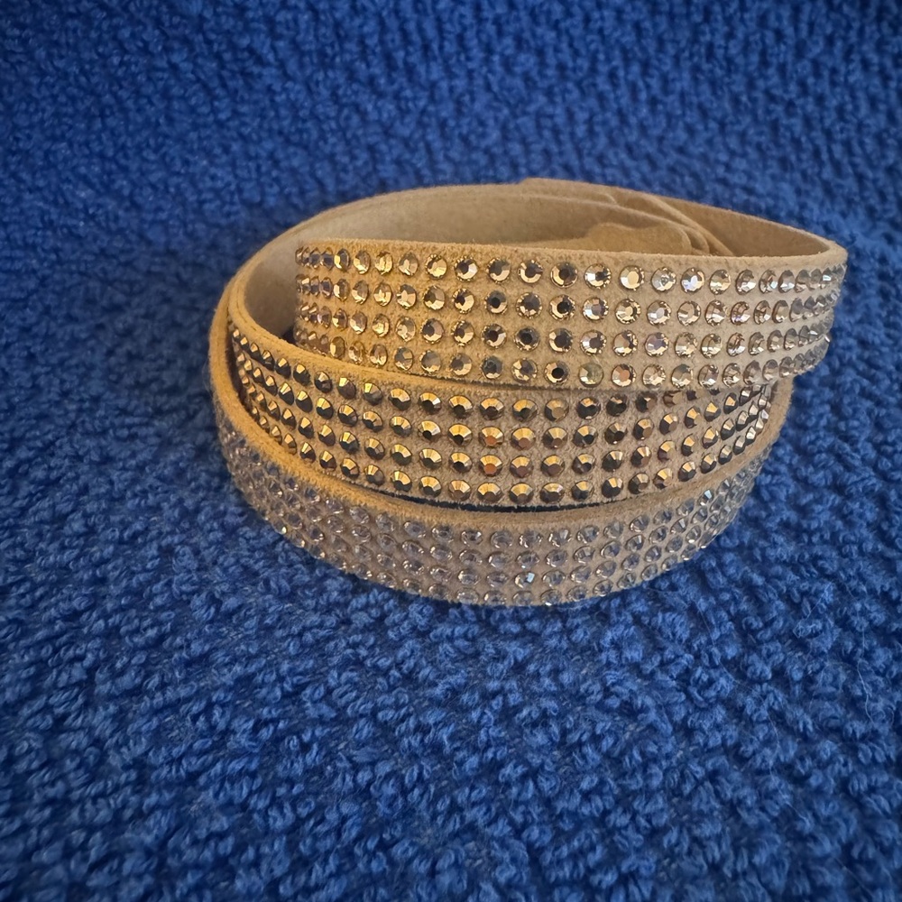Touchstone Crystal Rhinestone Embellished Suede Wrap Bracelet - Shades of Beige